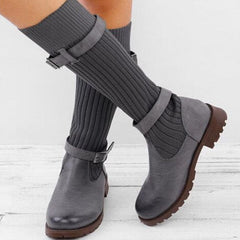 Kelly - Knit Shaft Boots with Buckle
