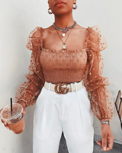Bernadette - Mesh Puff Sleeve Crop Top — Auburn