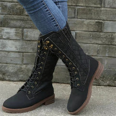 Anastasia - Lace up Boots with Knit Cuff — Black