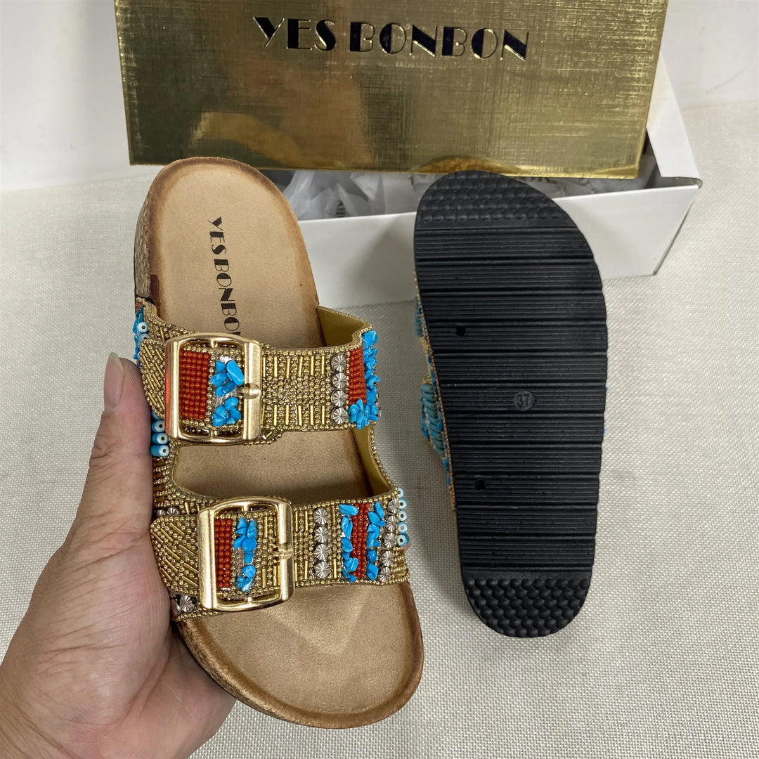 Paulette - Beaded Buckle Slides