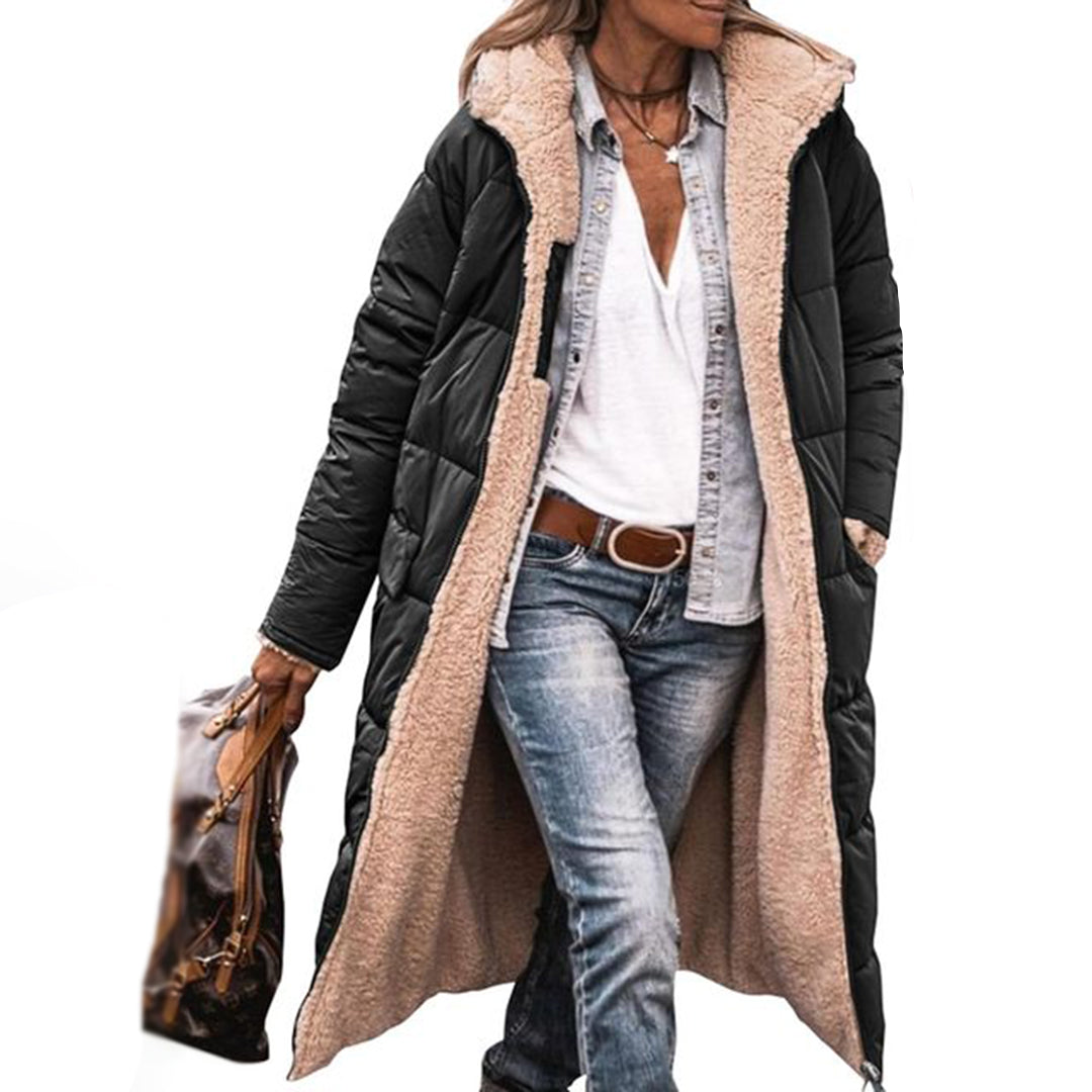 Maryanne - Long Coat with Sherpa Lining — Black