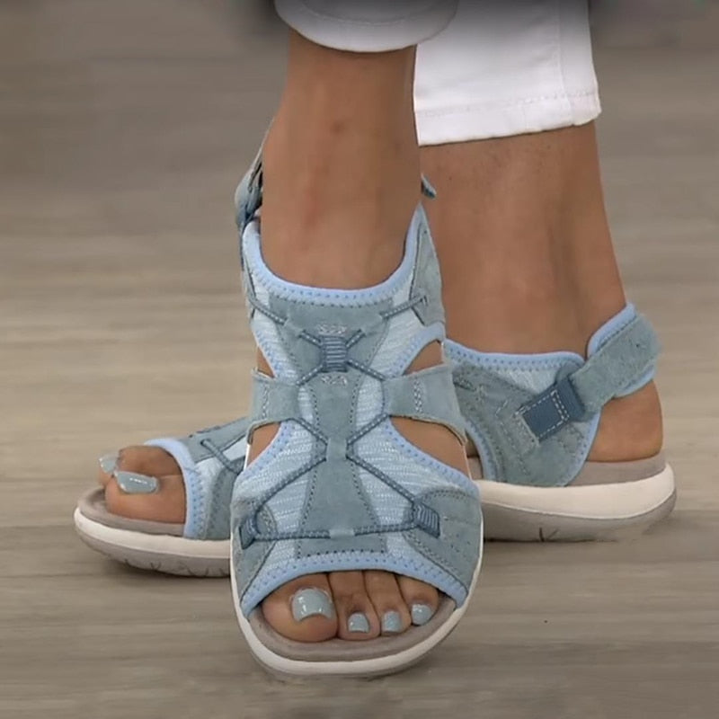 Layla - Velcro Beach Sandals — Blue