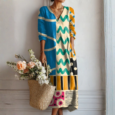 Rue - Abstract Patchwork Linen Dress