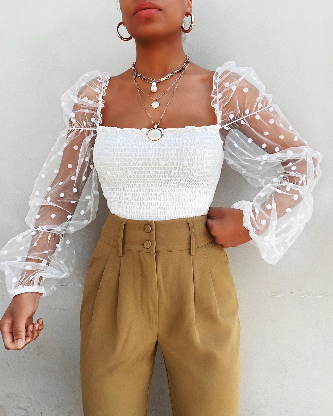 Bernadette - Mesh Puff Sleeve Crop Top — White
