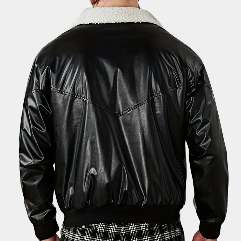 Tom - Leather Bomber with Shearling Collar