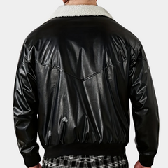 Tom - Leather Bomber with Shearling Collar