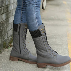 Anastasia - Lace up Boots with Knit Cuff — Grey