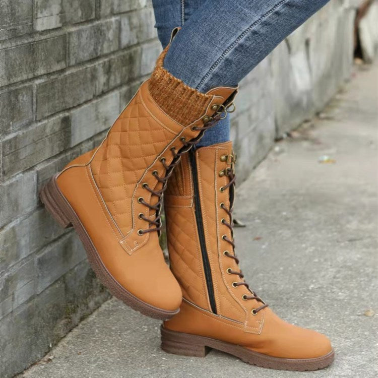 Anastasia - Lace up Boots with Knit Cuff