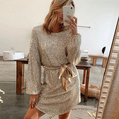 Catherine - Sequin Mini with Tie Belt — Gold