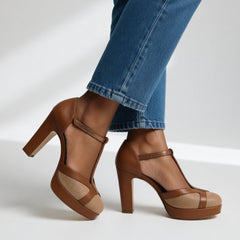Blanche - Two Tone T-Bar Platform Heels