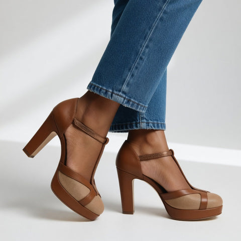 Blanche - Two Tone T-Bar Platform Heels