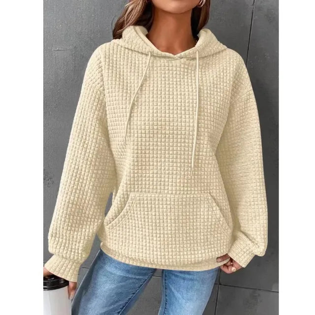 Evelyn - Waffle Hoodie with Pocket — Beige