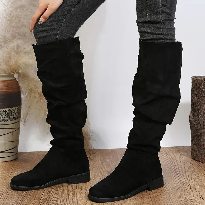 Evelyn - Suede Slouch Knee Boots