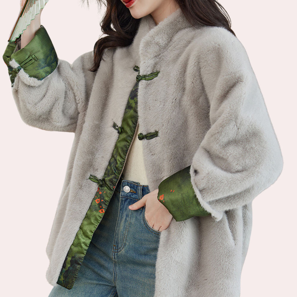 Veronica - Faux Fur Jacket with Satin Trim