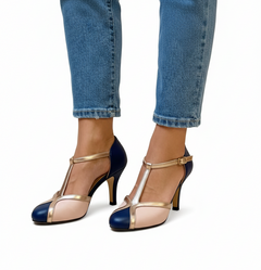 Augusta - Gold Trim T-Bar Heels