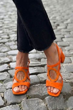 Clementine - Ring Detail Block Sandals — Orange