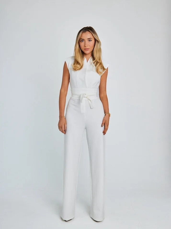 Isabella - Collared Wide Leg Jumpsuit — White (almost sold out)