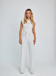 Isabella - Collared Wide Leg Jumpsuit — White (almost sold out)