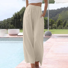 Magnolia - Wide Linen Trousers — Beige