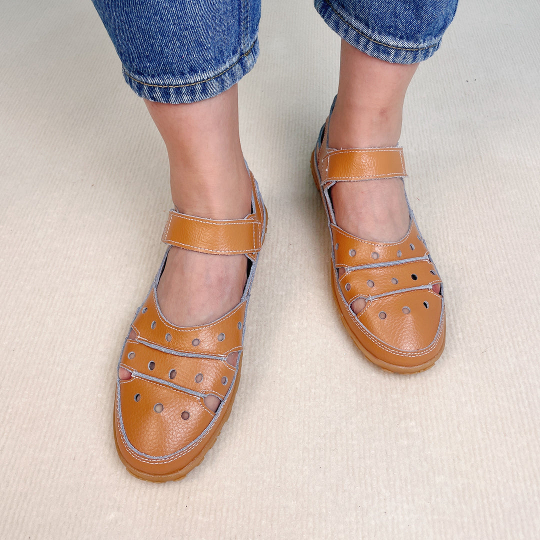 Dominique - Perforated Velcro Sandals