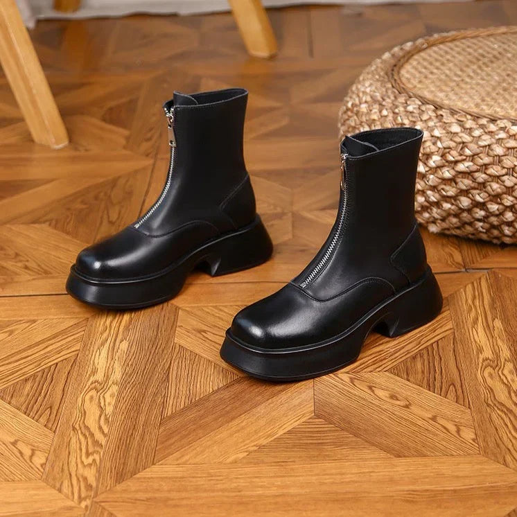 Alice - Zip Front Chunky Boots — Black