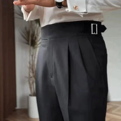 Ashton - Pleated Trousers with Buckle — Black