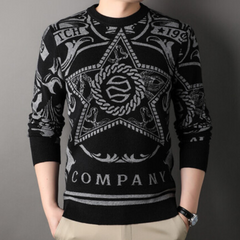 Wallace - Graphic Print Knit Jumper — Black
