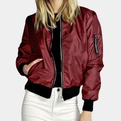 Camille - Zip Bomber with Rib Trim — Red