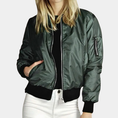Camille - Zip Bomber with Rib Trim — Green