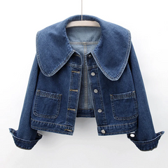 Sienna - Denim Jacket with Big Collar — Dark Blue