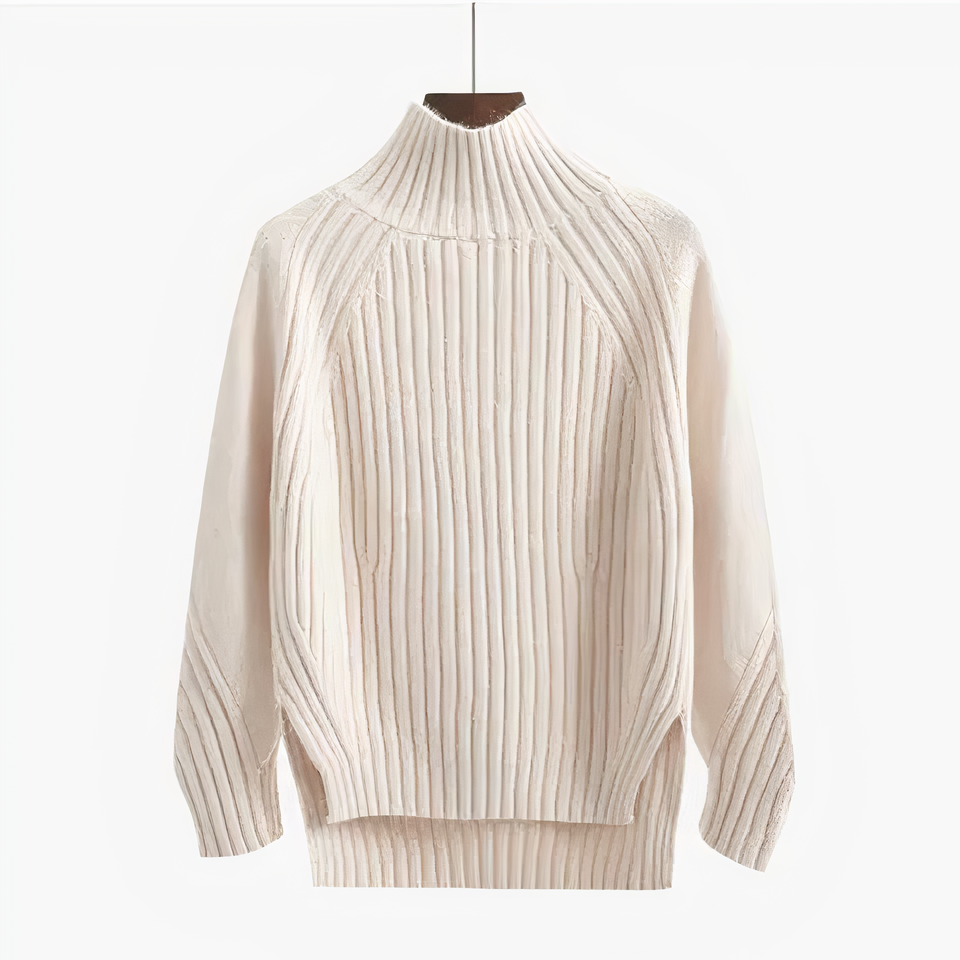 Phoebe - Ribbed Mock Neck Jumper — White