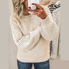 Emily - Textured Knit Jumper — Beige