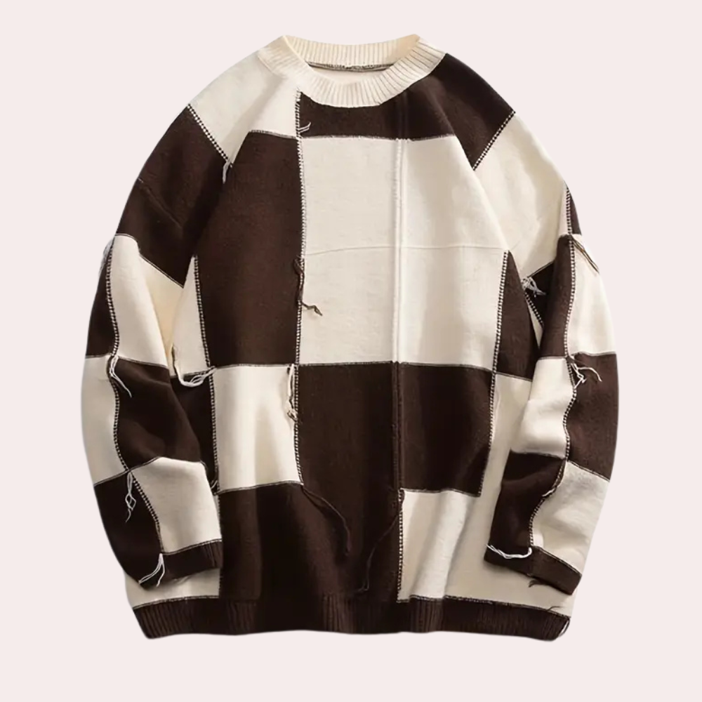 Griffin - Patchwork Check Jumper — Brown