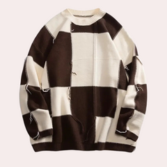 Griffin - Patchwork Check Jumper — Brown