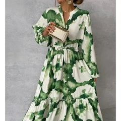 Dominique - Tie Dye Tiered Shirt Dress — Green