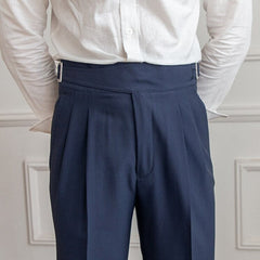 Ashton - Pleated Trousers with Buckle — Blue