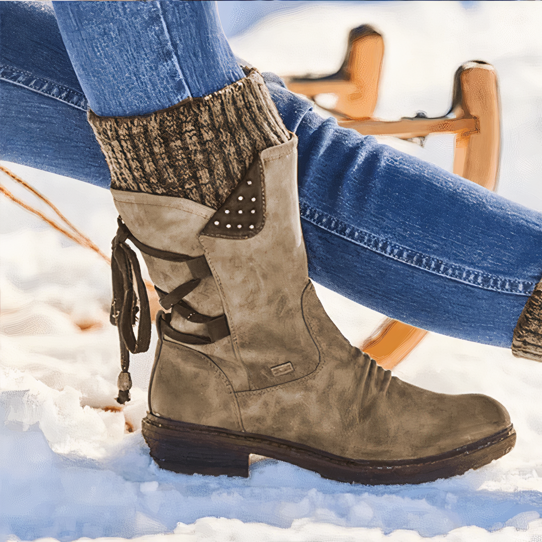 Sabrina - Studded Lace up Mid Boots — Brown