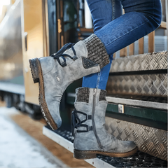 Sabrina - Studded Lace up Mid Boots — Grey