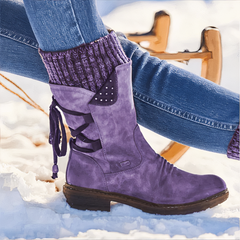 Sabrina - Studded Lace up Mid Boots — Purple