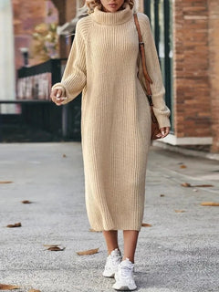 Zara - Ribbed Turtleneck Midi Dress — Champagne