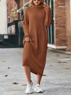 Zara - Ribbed Turtleneck Midi Dress — Bronze