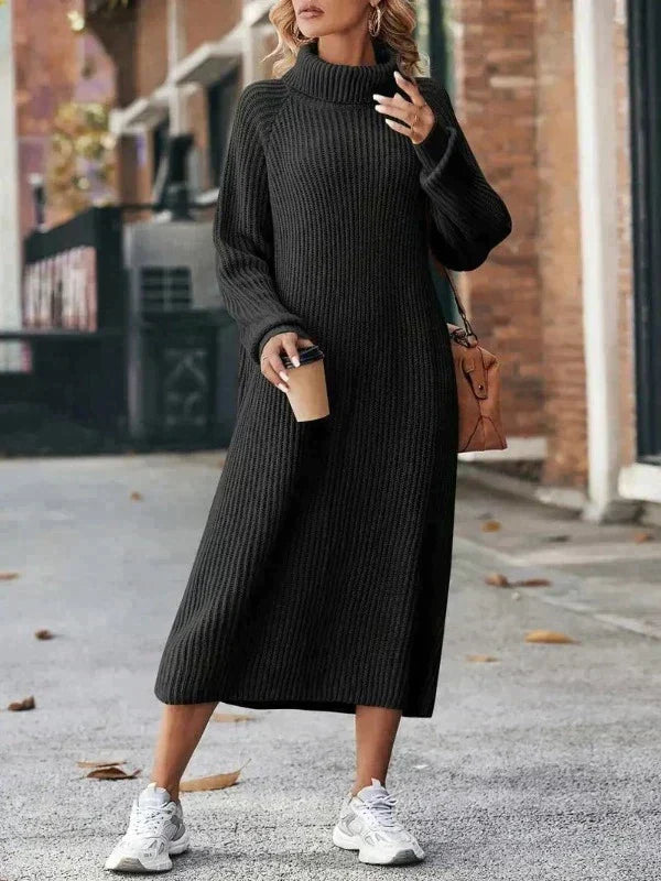 Zara - Ribbed Turtleneck Midi Dress — Black