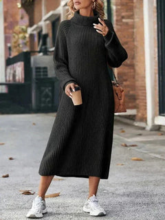 Zara - Ribbed Turtleneck Midi Dress — Black