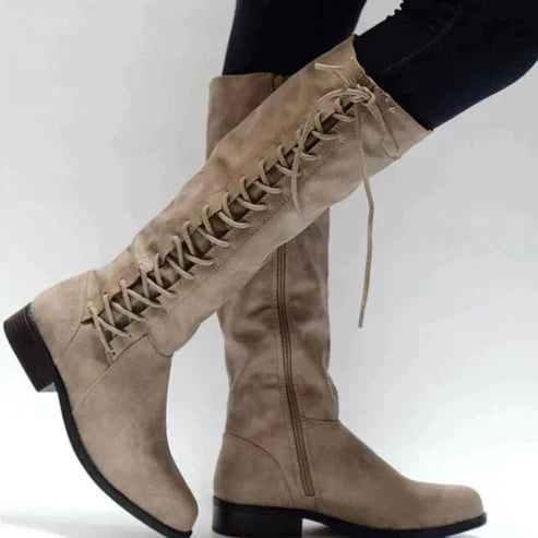 Arabella - Lace Back Knee High Boots — Brown