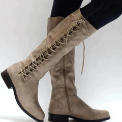 Arabella - Lace Back Knee High Boots — Brown
