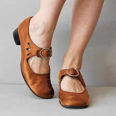 Clementine - Mary Jane Flats with Buckle — Khaki
