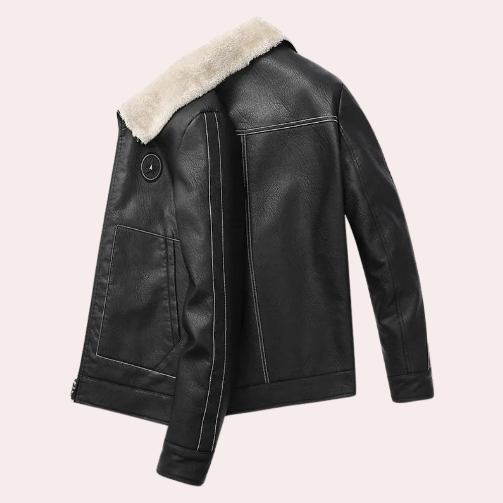 Mitchell - Leather Coat with Sherpa Collar