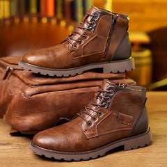 Octavia - Leather Zip Lace up Boots — Brown