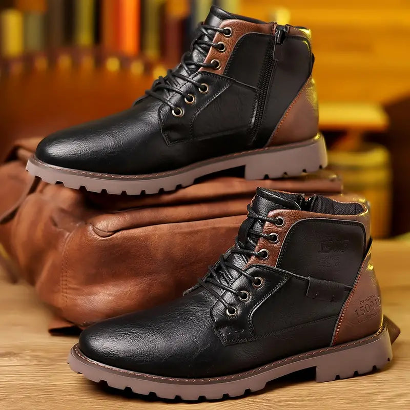 Octavia - Leather Zip Lace up Boots — Black