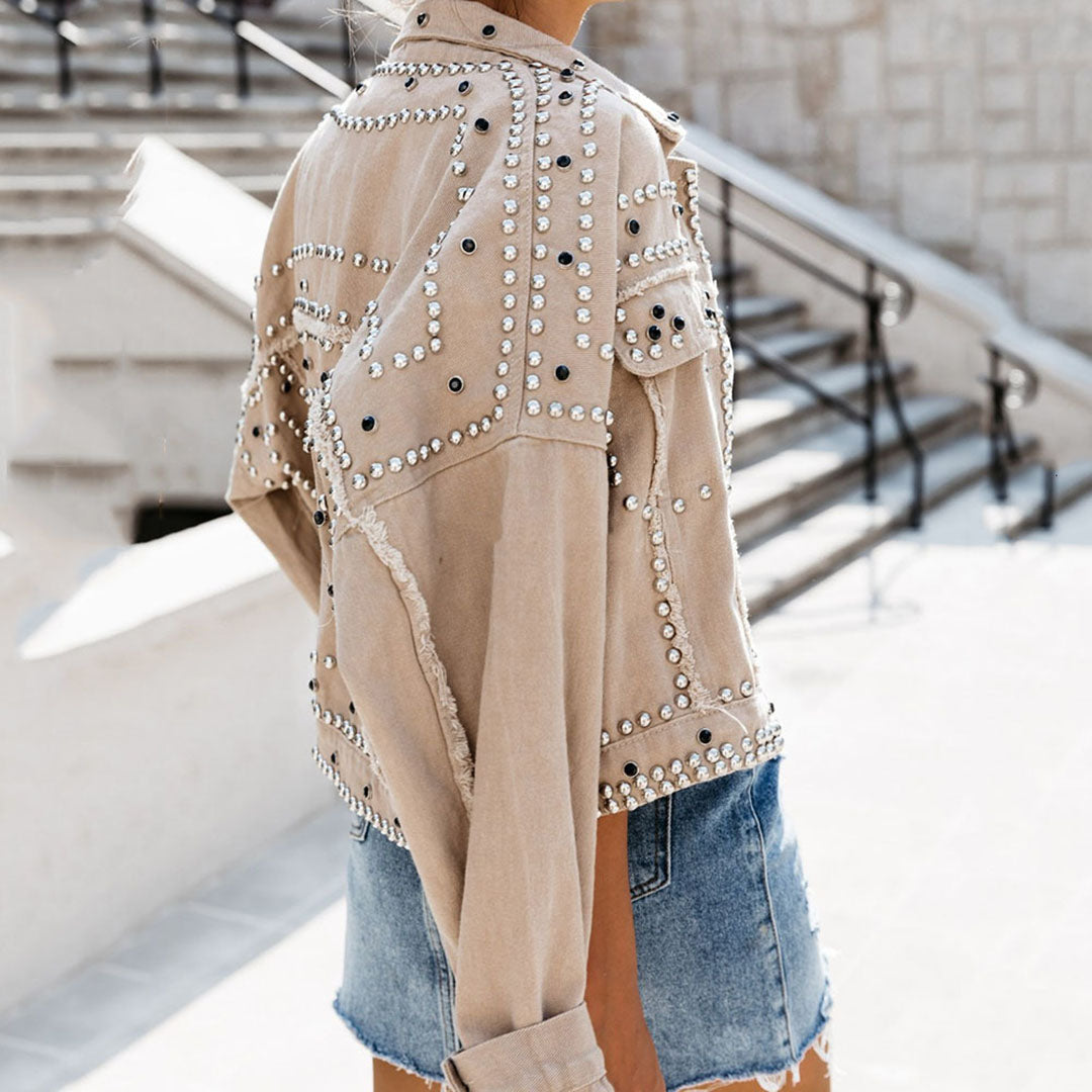 Dominique - Studded Jacket with Fur Collar